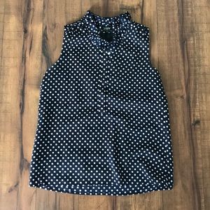 J crew navy blue and white polka dot blouse